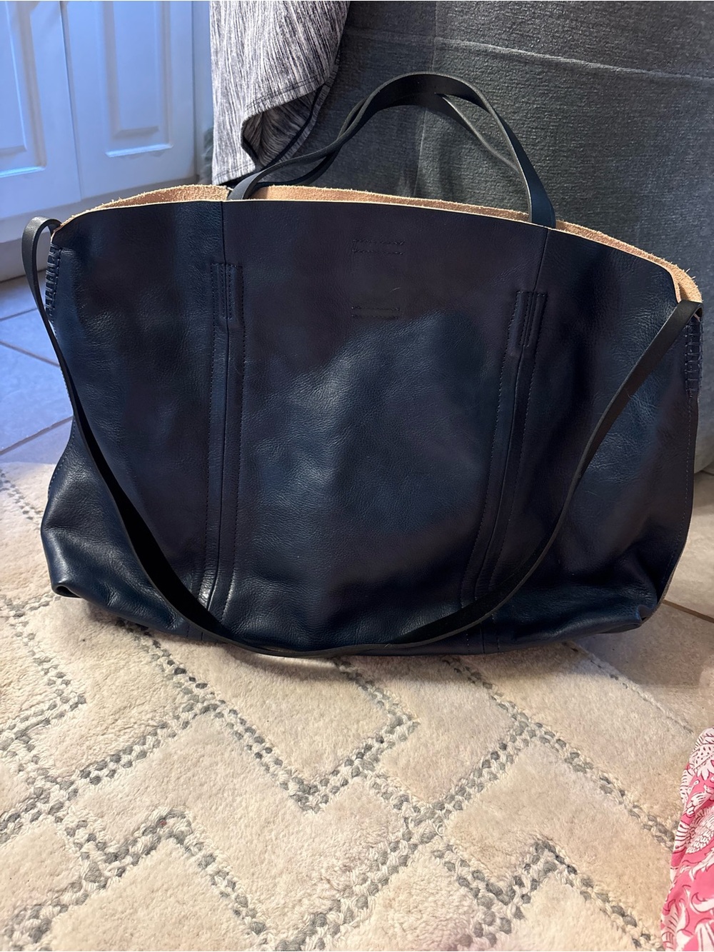 Everyday Black Leather Tote with Dual Straps